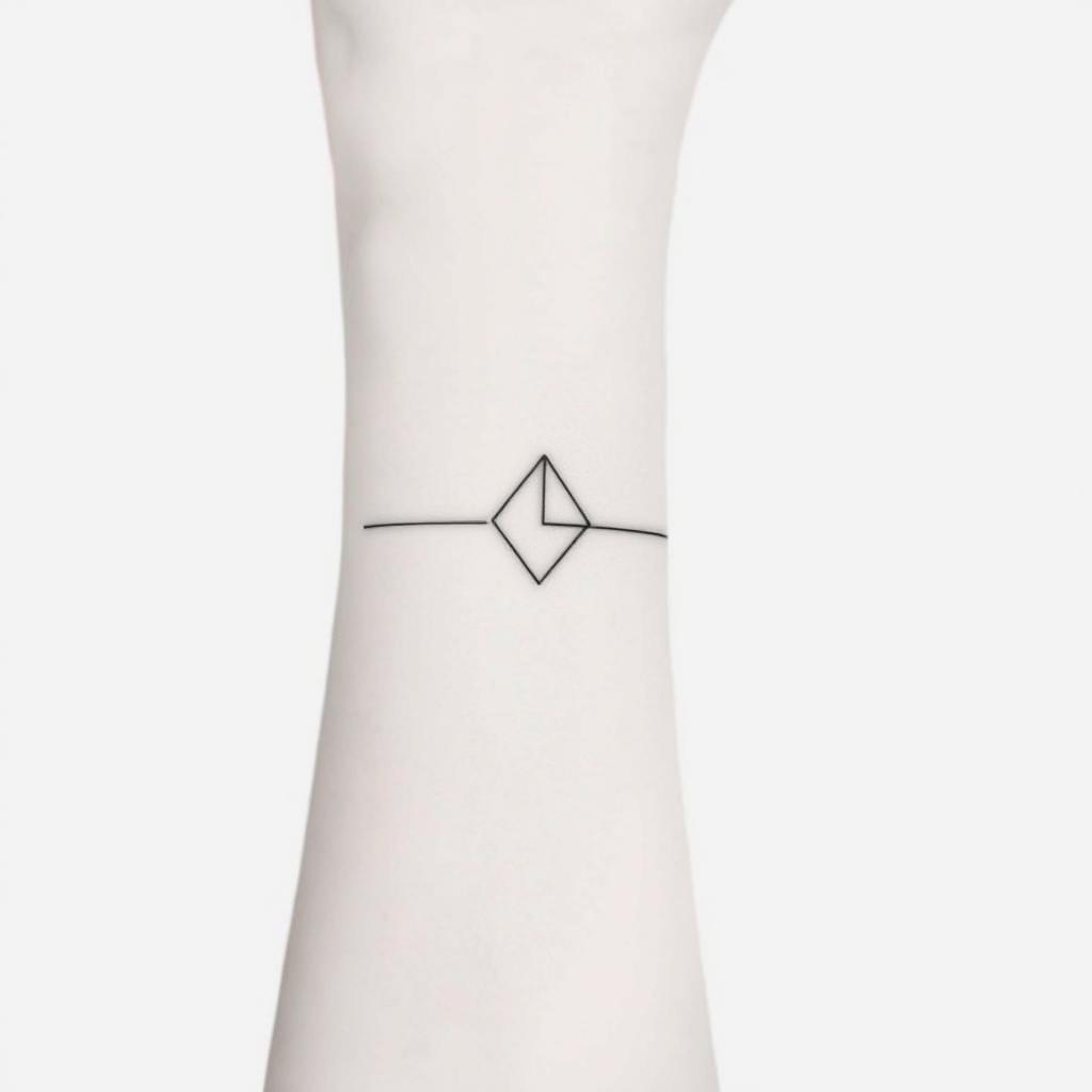 Minimalistyczny tatuaż linearny przedstawiający geometryczny wzór