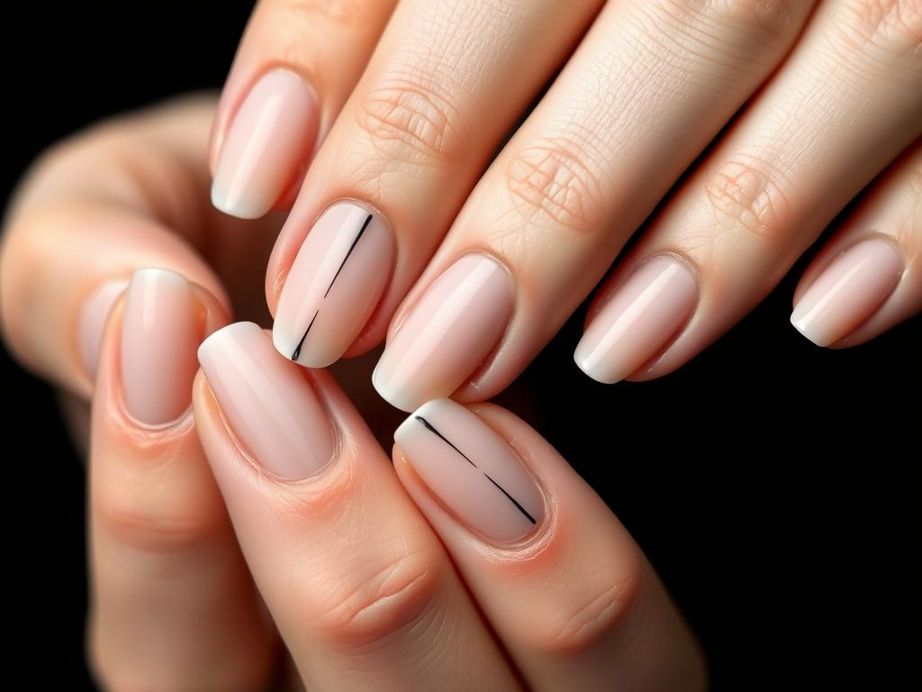 Paznokcie nude z czarnymi minimalistycznymi liniami