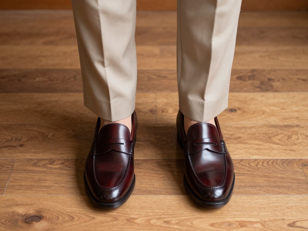 Beżowe spodnie z eleganckimi loafersami