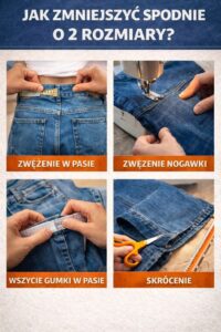 Różne metody zmniejszania spodni o 2 rozmiary pokazane na zdjęciu