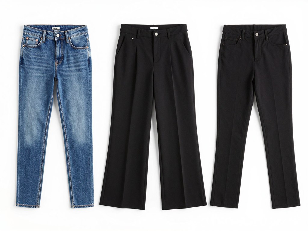 Różne modele spodni H&M w tym samym rozmiarze M pokazujące różnice w wymiarach
