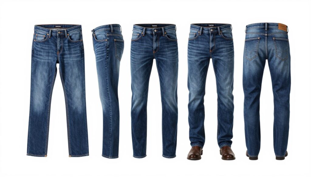 Różne style jeansów męskich z oznaczeniem rozmiaru 36/32